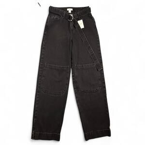 Forever 21 Premium Denim Baggy Wide Leg Black Cargo Jeans 24 Grunge Goth egirl